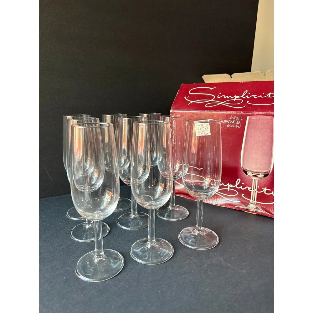 Royal Leerdam Simplicity Champagne Flutes Set‎ of 9 Glasses 6.5oz
